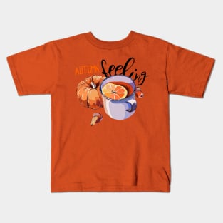 Autumn tea mug and pumpkin Kids T-Shirt